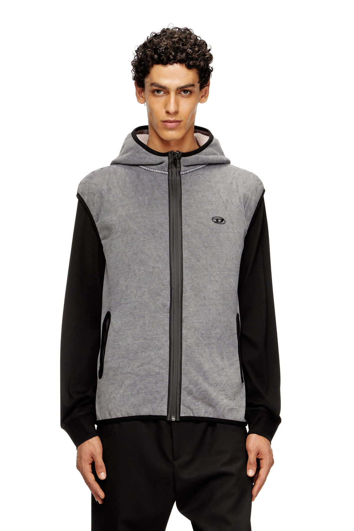 Diesel Sleeveless zip-up hoodie - Sweaters Mens in Grey