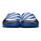 Off-White Blue and White Diagonal Stripes Slides