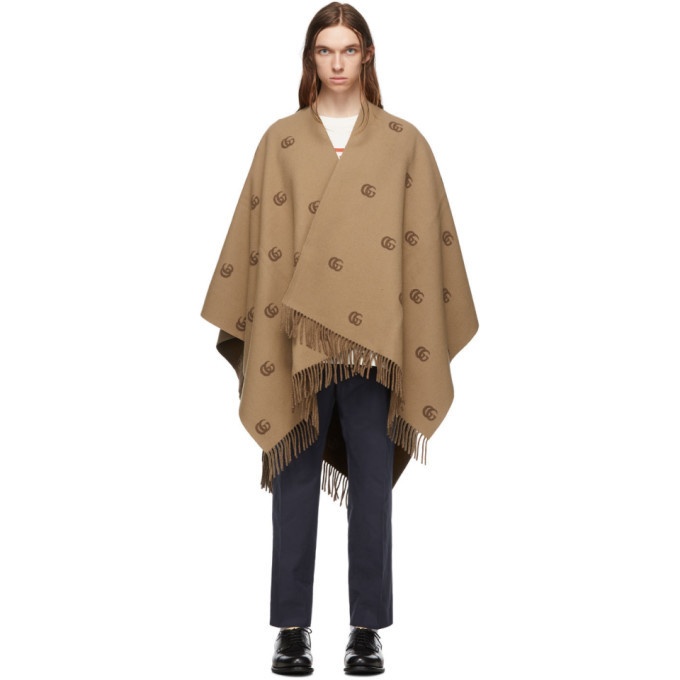 Photo: Gucci Beige and Brown Wool Poncho