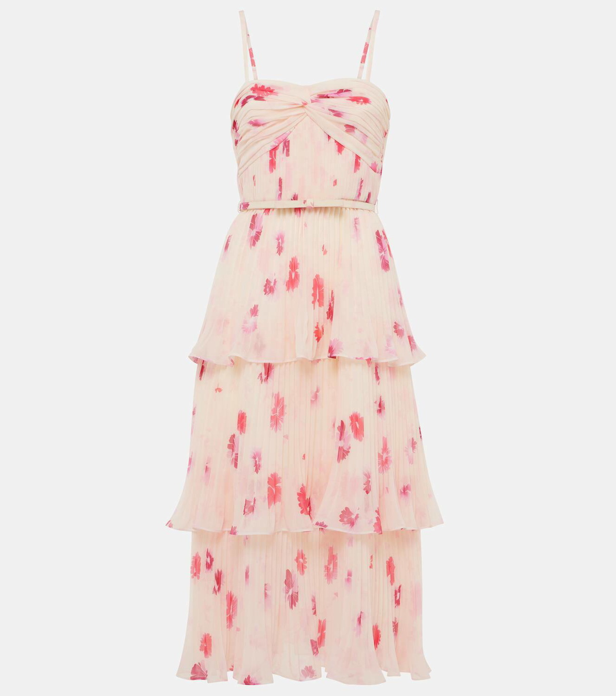 white christmas dresses FLORAL CHIFFON MIDI DRESS WITH CAPE SLEEVES – Kelly Grace Brands main image 0