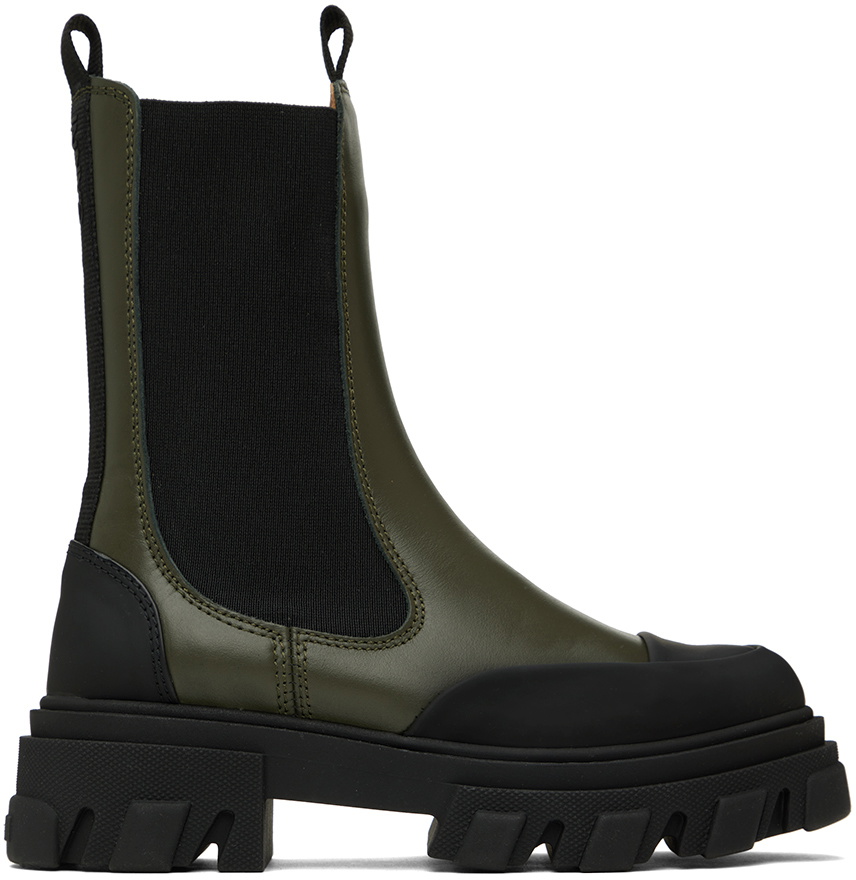 GANNI Khaki Cleated Mid Chelsea Boots