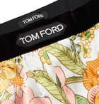 TOM FORD - Velvet-Trimmed Printed Stretch-Silk Satin Pyjama Trousers - Unknown