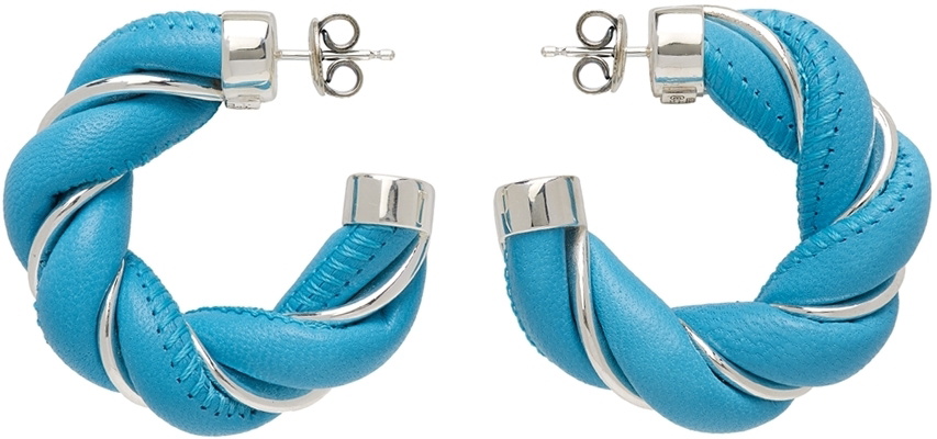 Bottega Veneta Blue & Silver Leather Twist Earrings Bottega