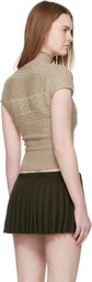 GUIZIO Taupe Vivienne Short Sleeve Cable Turtleneck