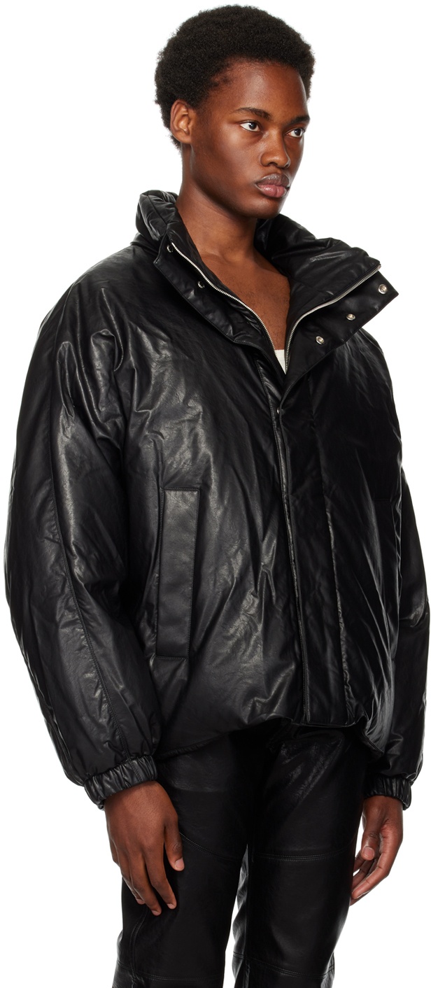 System Black Zip Faux-Leather Down Jacket System