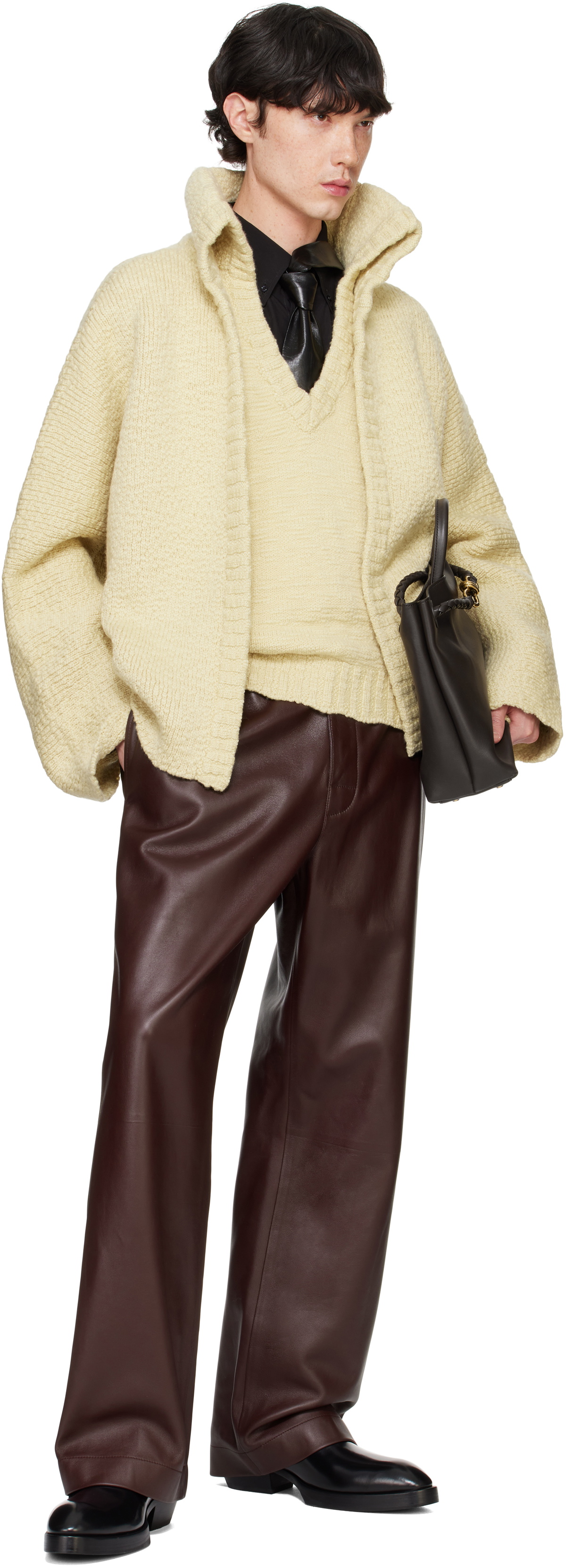 Bottega Veneta Yellow Textured Wool Double Layer Cardigan