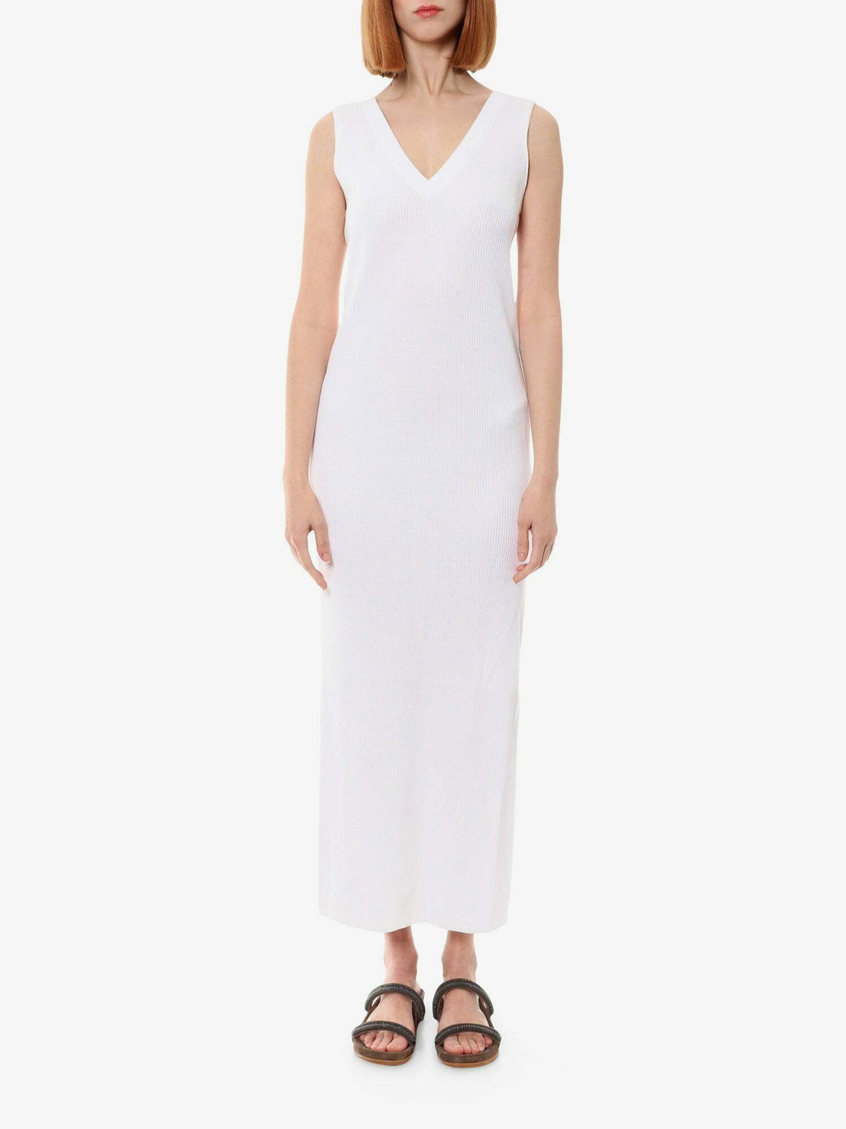 ワンピース BRUNELLO CUCINELLI Woman Dress White MH126A5316 C600 Brunello Cucinelli - White Linen & Silk Paillette Sleeveless