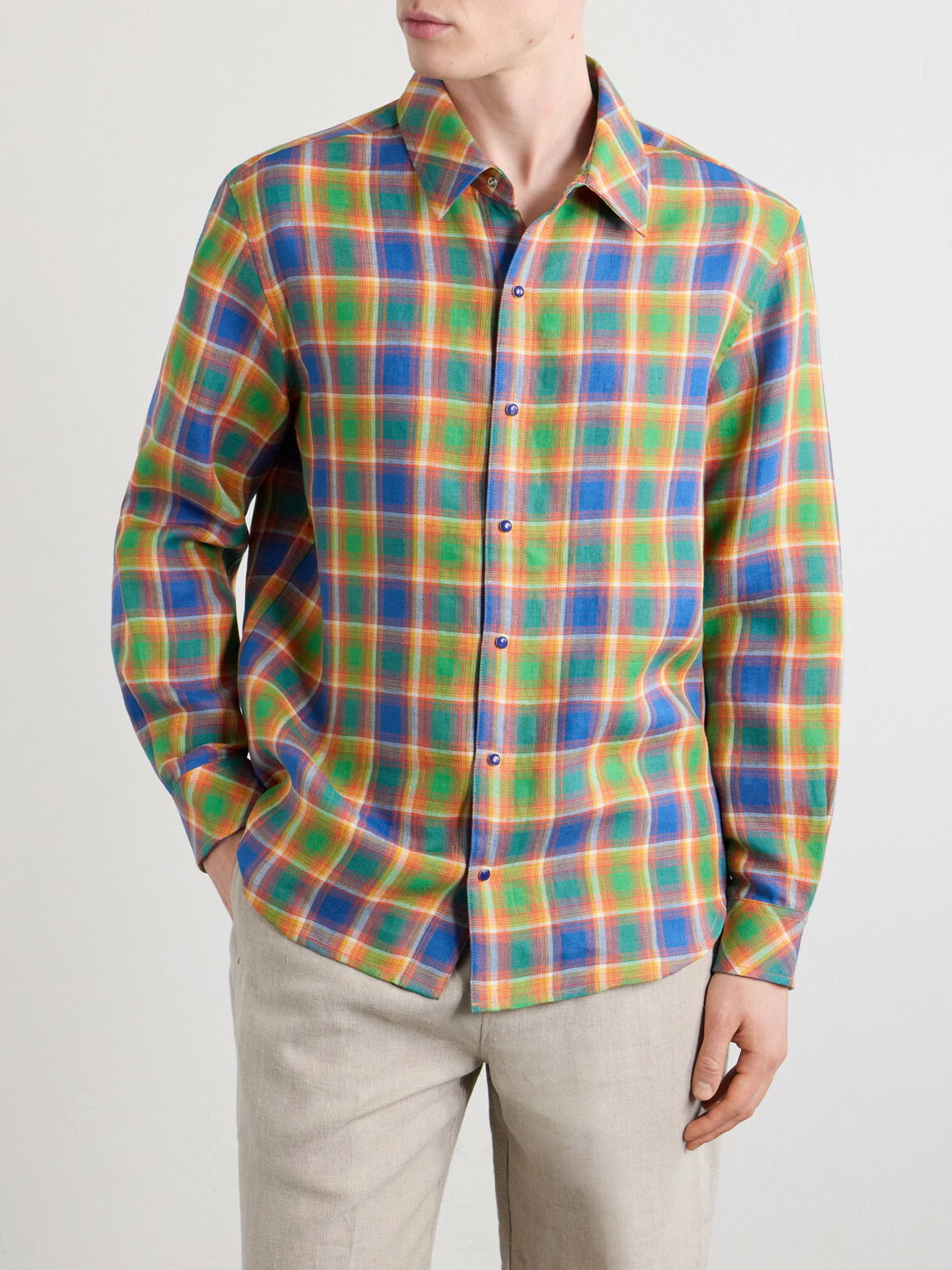 God's True Cashmere - Checked Linen Shirt - Green
