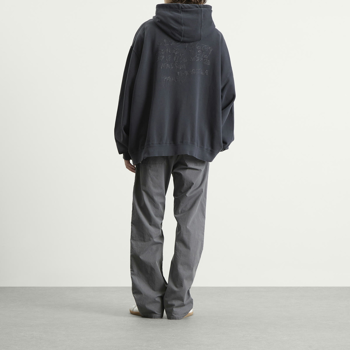 Maison Margiela Men's Numbers Oversized Zip Hoodie in Washed Black