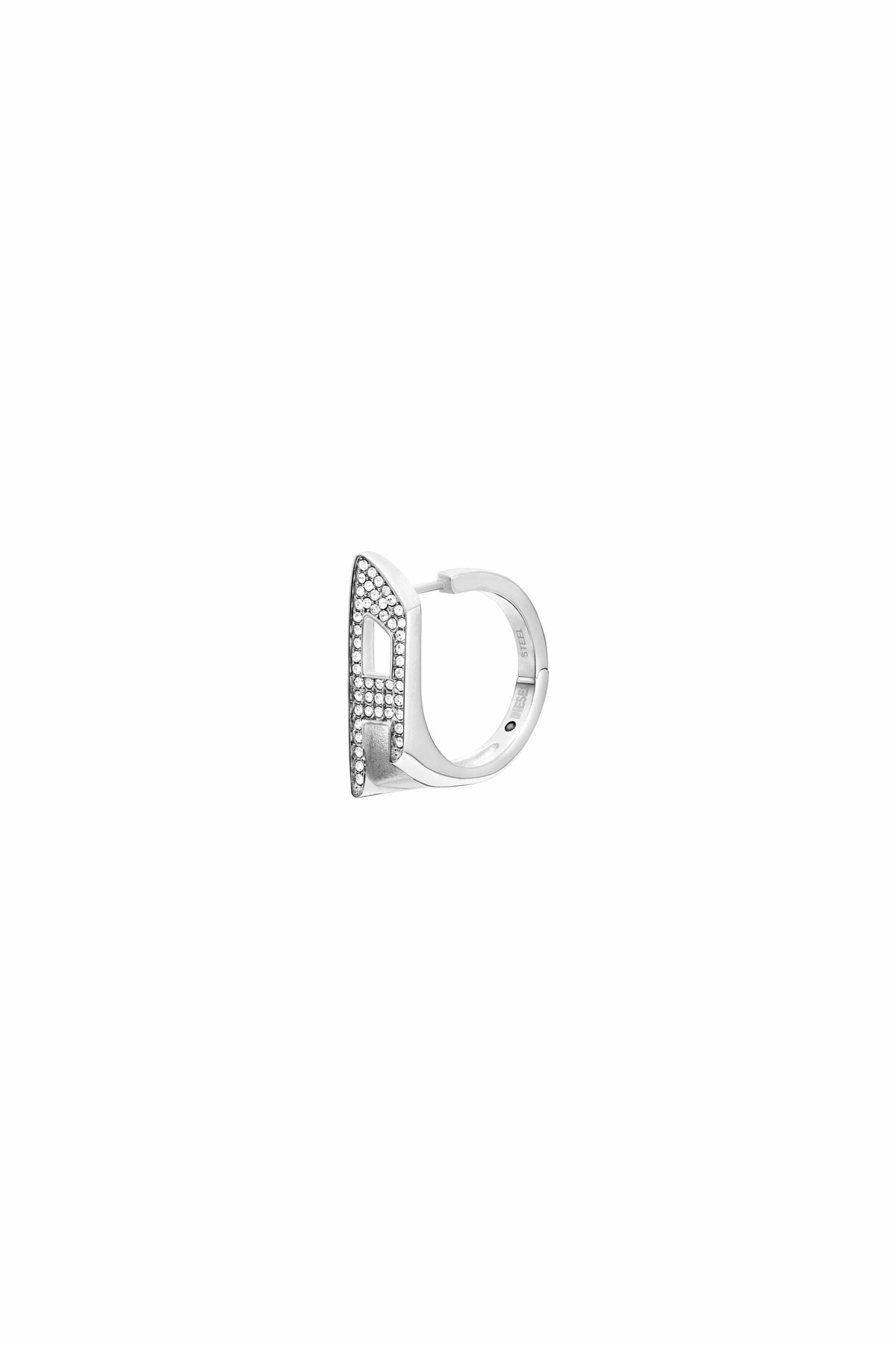 Diesel Stainless steel glitz hoop earring - Earrings - Unisex - Silver