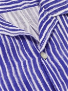 120% - Camp-Collar Striped Linen Shirt - Blue