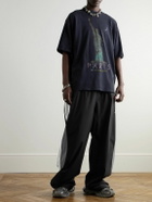 Balenciaga - Wide-Leg Layered Striped Tech-Jersey and Shell Track Pants - Blue