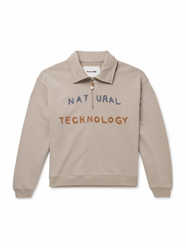 Photo: Story mfg. - Appliquéd Organic Cotton-Jersey Half-Zip Sweatshirt - Brown