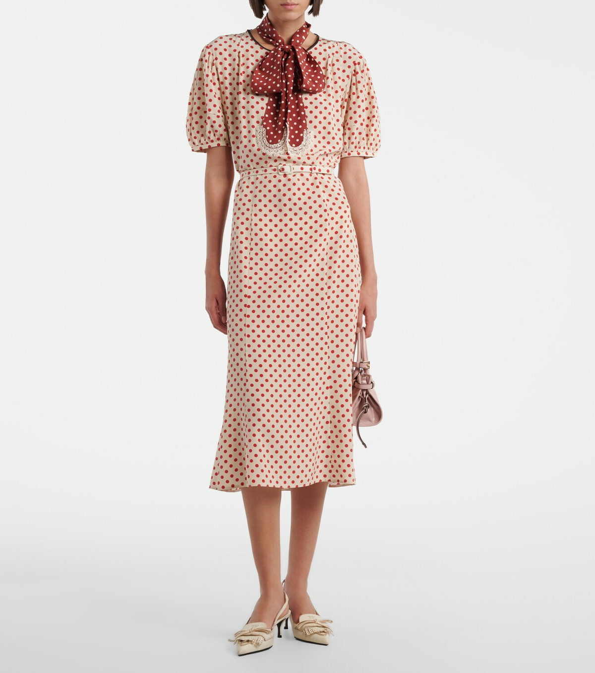 Prada Scarf-detail polka-dot silk midi dress