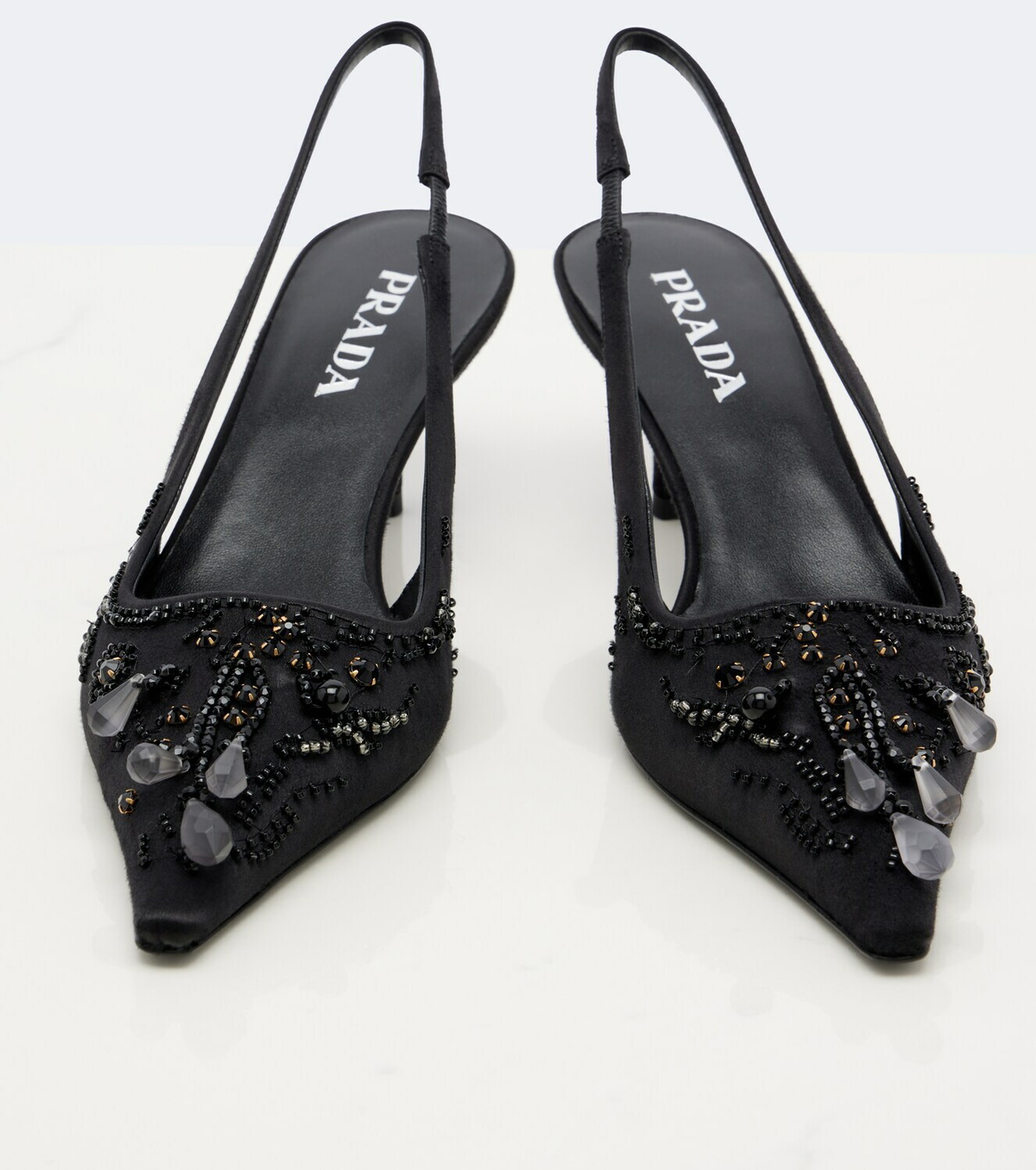 Prada Embellished satin slingback pumps