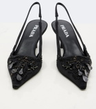 Prada Embellished satin slingback pumps