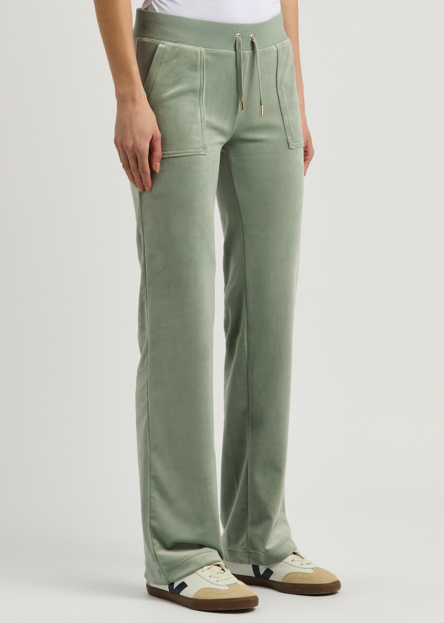 Juicy Couture Del Ray Logo-embroidered Velour Sweatpants Green