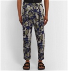 EQUIPMENT - The Original Tapered Cropped Pleated Printed Twill Trousers - Blue