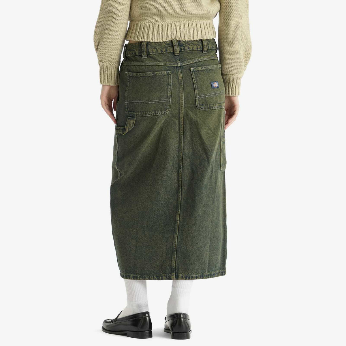 Dickies Women's Midi Denim Carpenter Skirt in Green Tone Fade