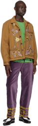 Bode Purple Embroidered Scrollwork Trousers
