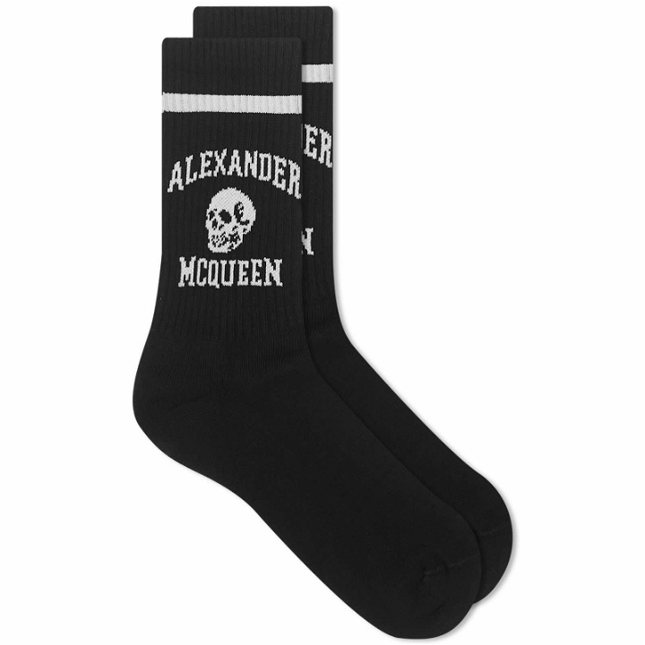 Photo: Alexander McQueen Men's Varsity Skull Logo Sock in Black/White