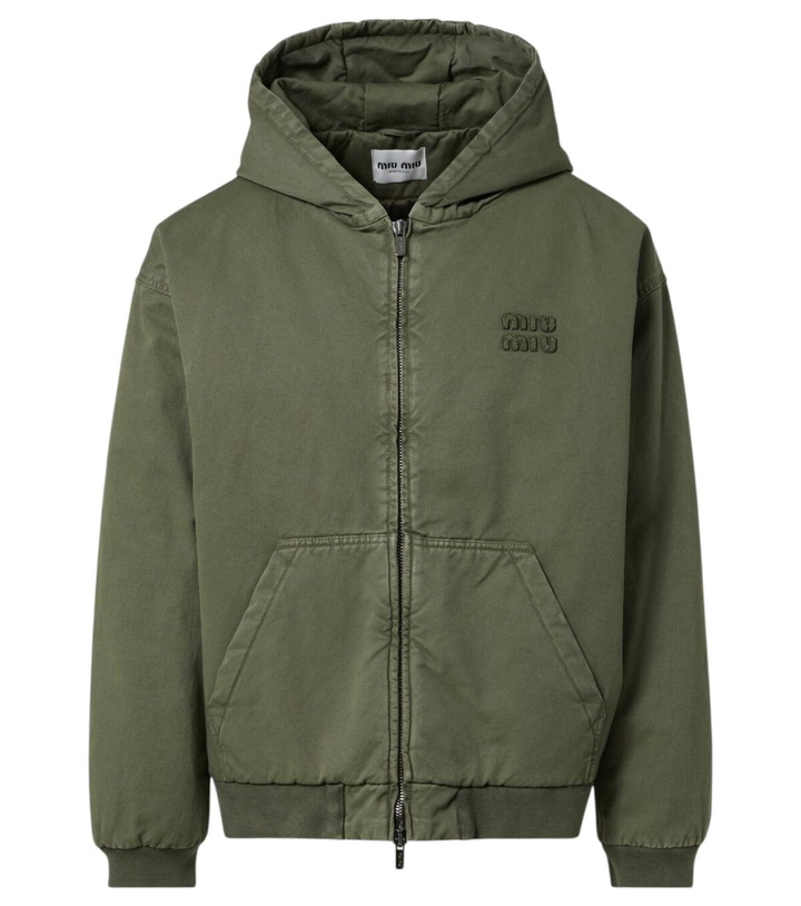 Photo: Miu Miu Logo cotton gabardine zip-up hoodie