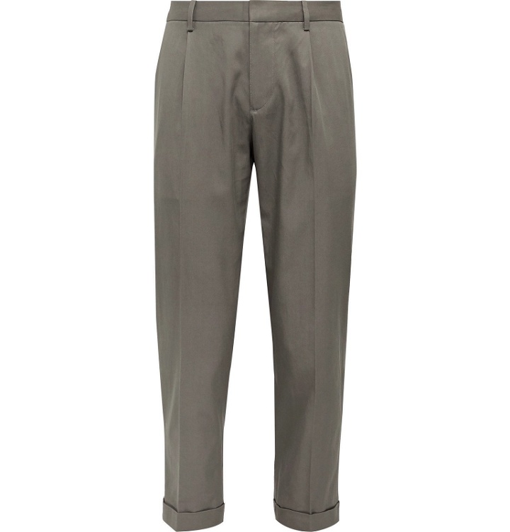 Photo: Club Monaco - Slim-Fit Cropped Pleated Tencel and Cotton-Blend Trousers - Gray
