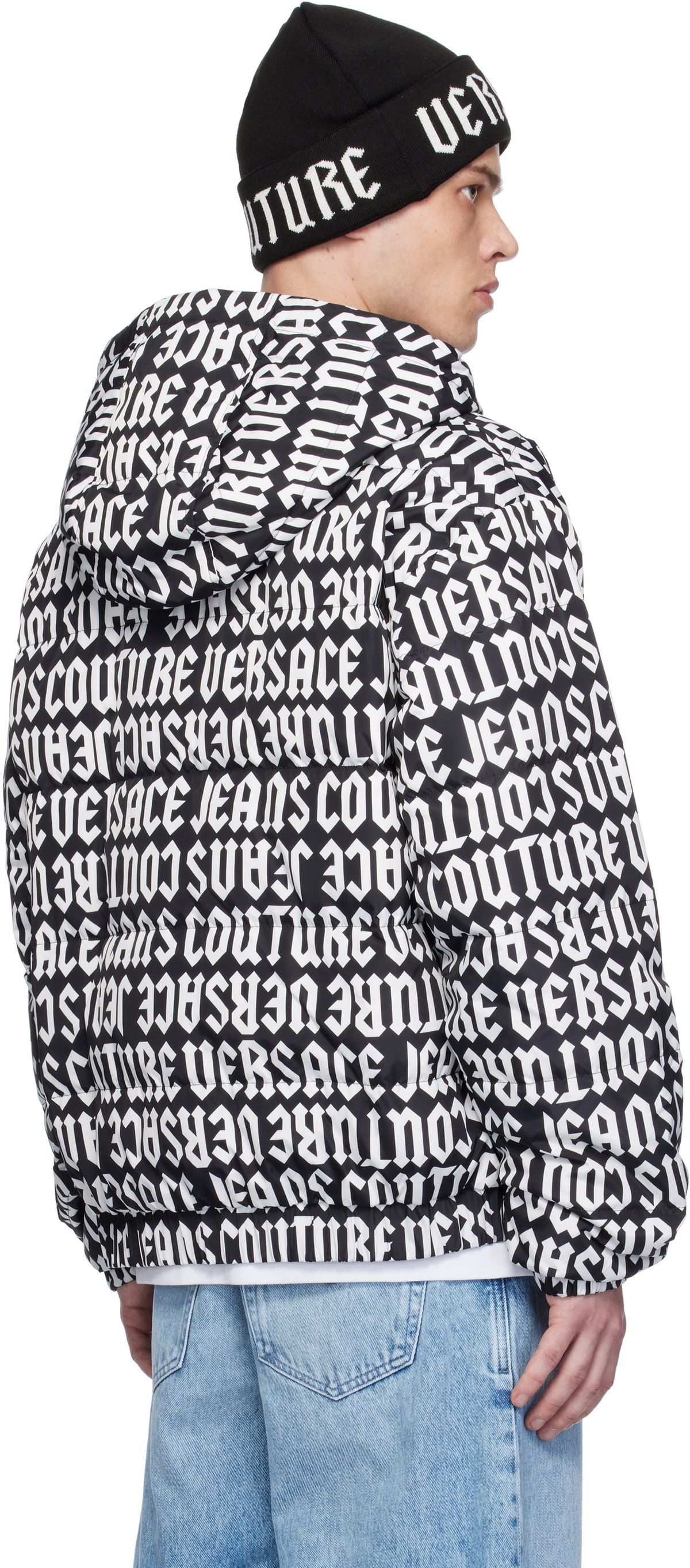 Versace Jeans Couture Black & White Rev Monogram Reversible Down Jacket