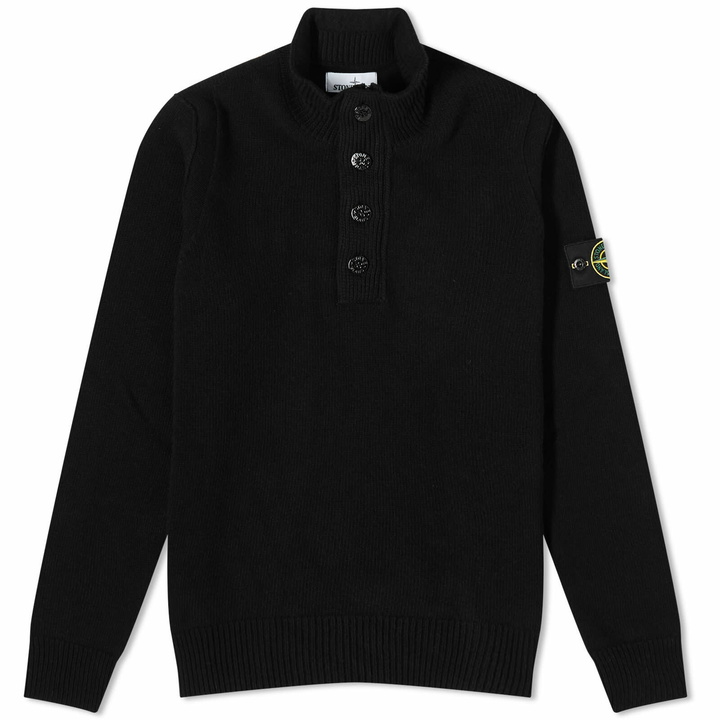 Photo: Stone Island Men's Stand Collar Button Neck Knit in Black