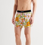 TOM FORD - Velvet-Trimmed Floral-Print Stretch-Silk Satin Boxer Shorts - Multi