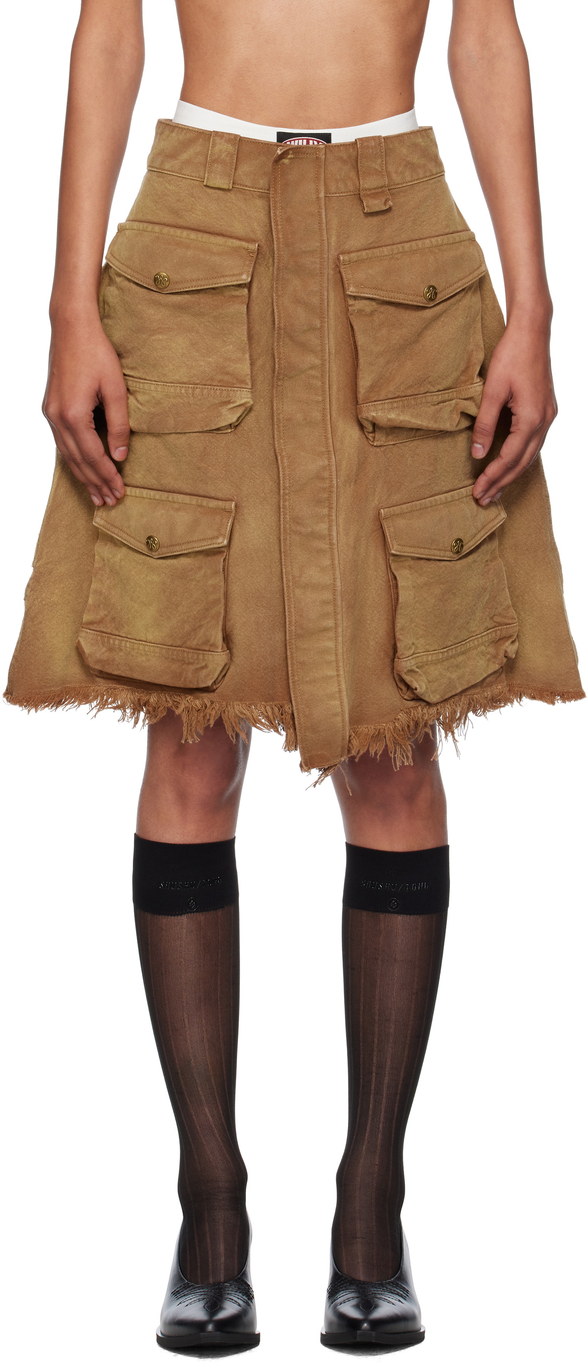 WILLY CHAVARRIA Tan Stockton Cargo Midi Skirt
