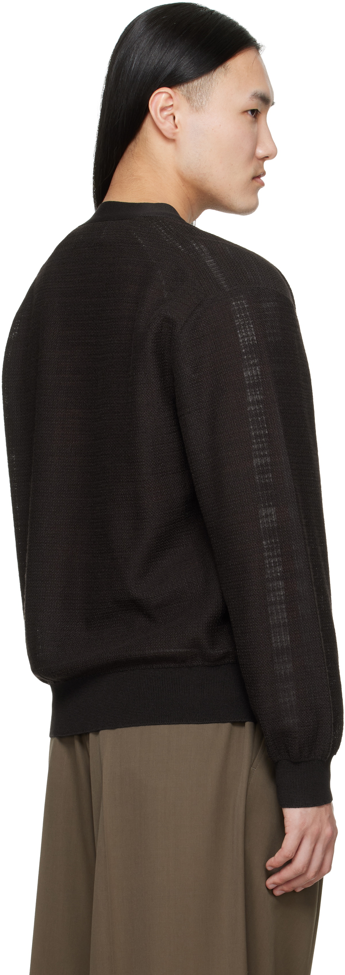 ssstein Brown Slub Cotton Knit Cardigan