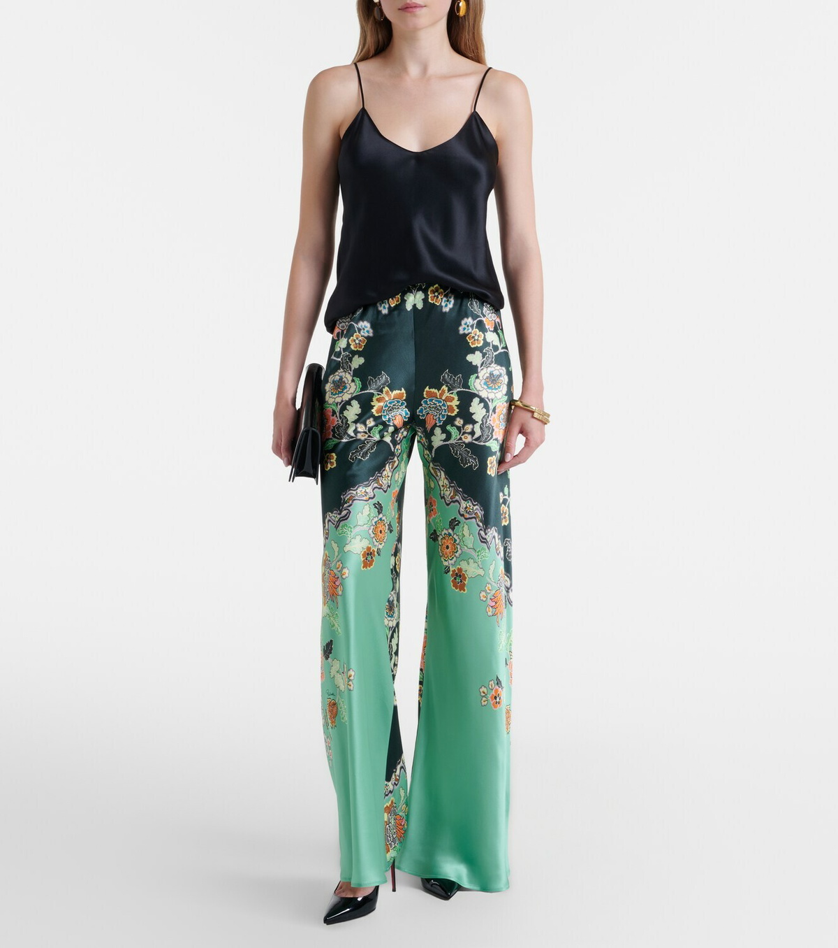 Roberto Cavalli Floral silk satin flared pants
