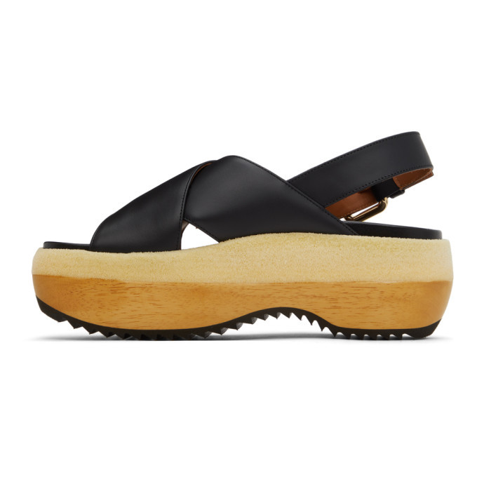Marni Black Wooden Sole Wedge Sandals Marni