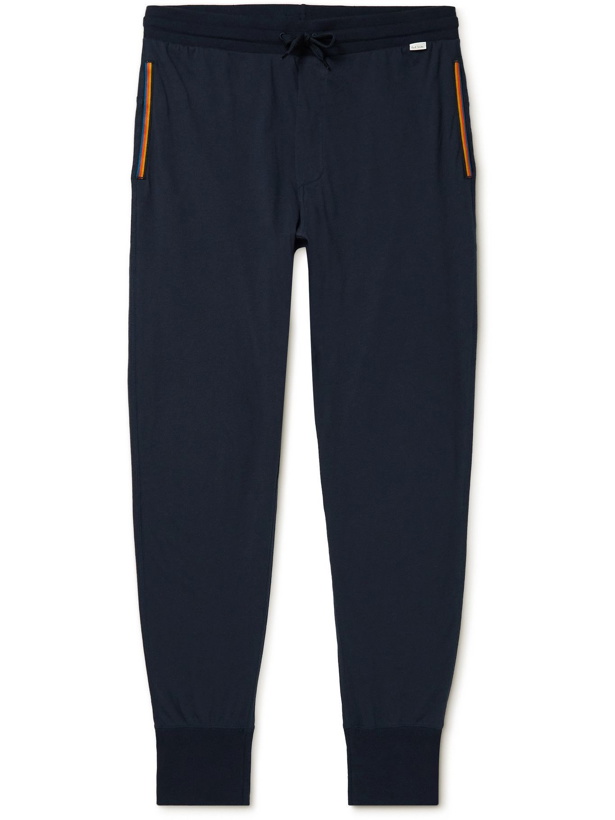 Photo: PAUL SMITH - Tapered Striped Grosgrain-Trimmed Cotton-Jersey Sweatpants - Blue