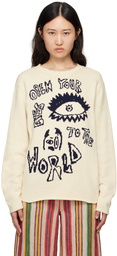 The Elder Statesman Off-White Nora Open Eyes Sweater