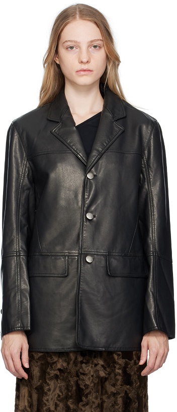 Photo: lesugiatelier Black Paneled Faux-Leather Jacket