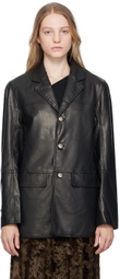 lesugiatelier Black Paneled Faux-Leather Jacket