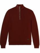 Loro Piana - Leather-Trimmed Ribbed Wool Half-Zip Sweatshirt - Burgundy
