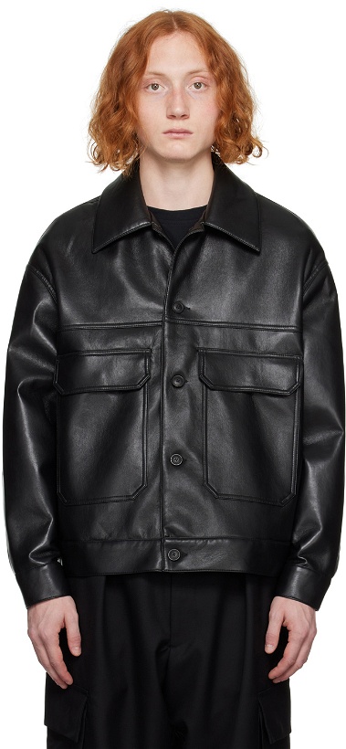 Photo: Lownn Black Relaxed Fit Faux-Leather Jacket