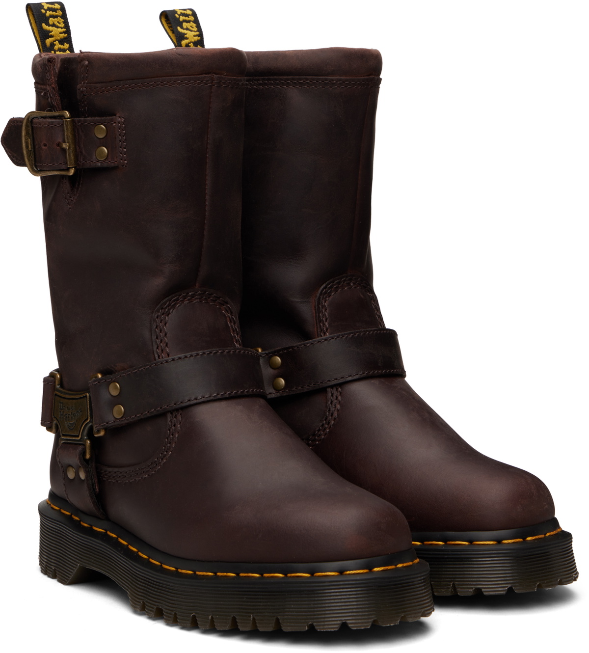 Dr. Martens Brown Anistone Hi Leather Biker Boots