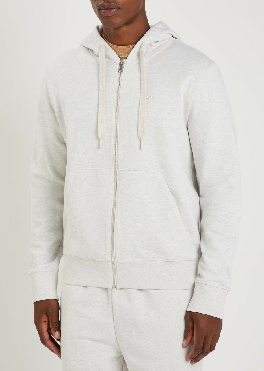 Boss Spence Hooded Cotton Sweatshirt Ecru