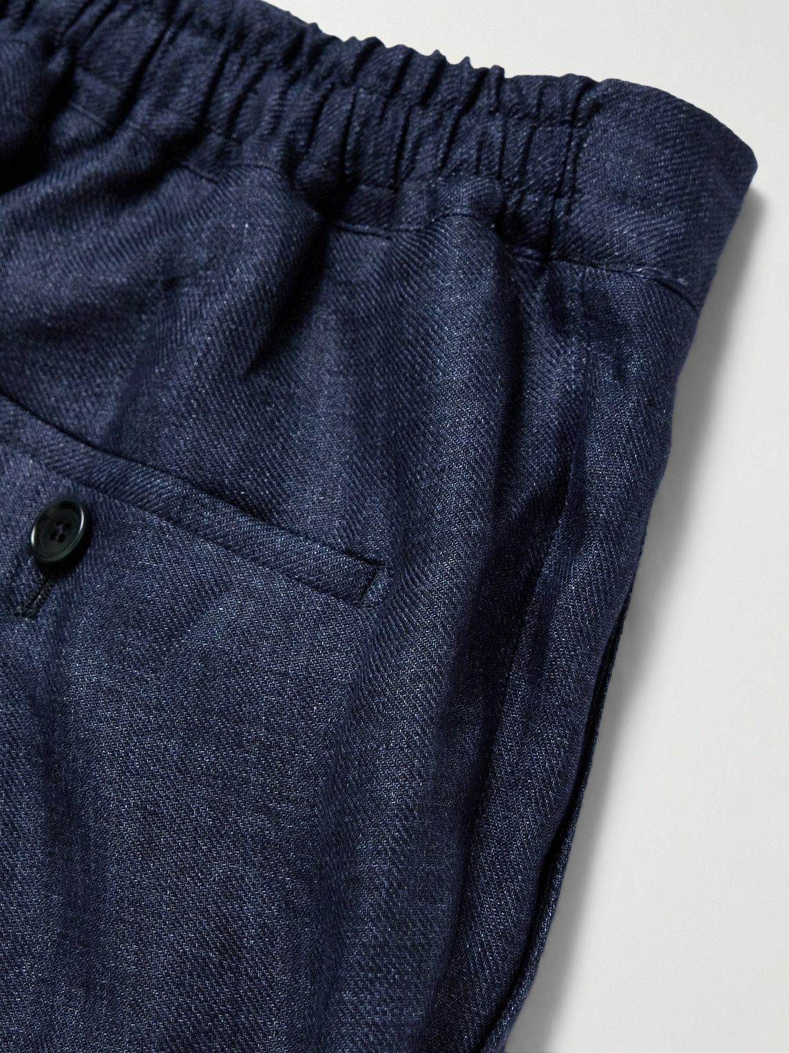 De Petrillo - Straight-Leg Pleated Linen Drawstring Trousers - Blue