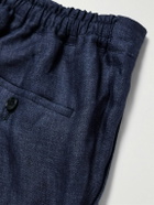 De Petrillo - Straight-Leg Pleated Linen Drawstring Trousers - Blue
