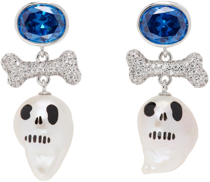 Photo: JIWINAIA Silver & White Skull Pearl Drop Earrings