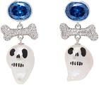 JIWINAIA Silver & White Skull Pearl Drop Earrings