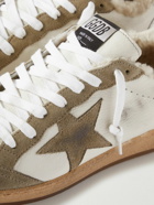 Golden Goose - Ball Star Shearling-Lined Distressed Leather and Suede Sneakers - White