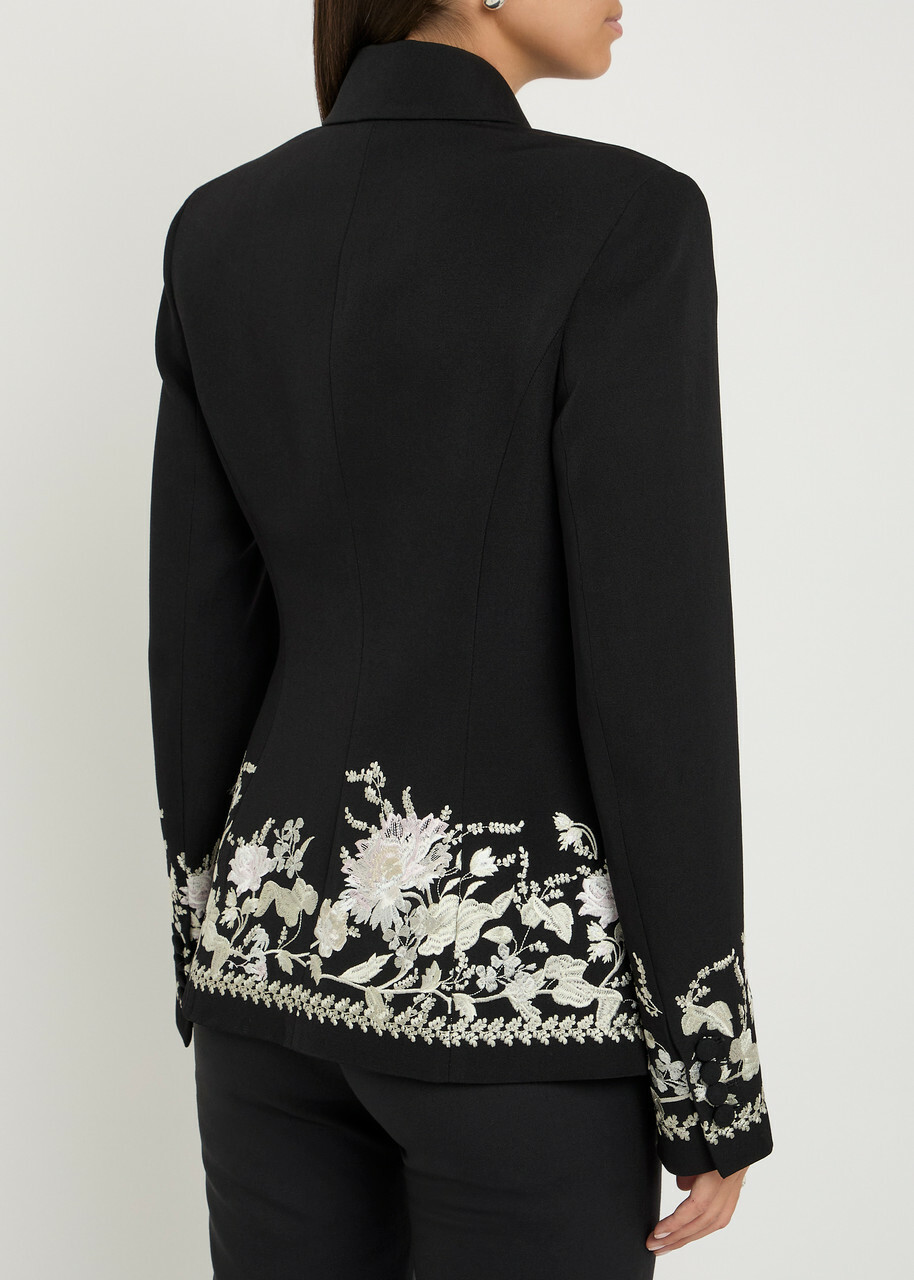 Erdem Floral-embroidered Wool Blazer Black