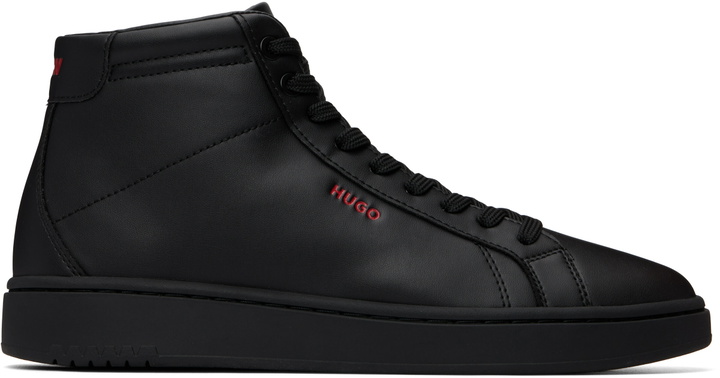 Photo: Hugo Black Faux-Leather High-Top Sneakers