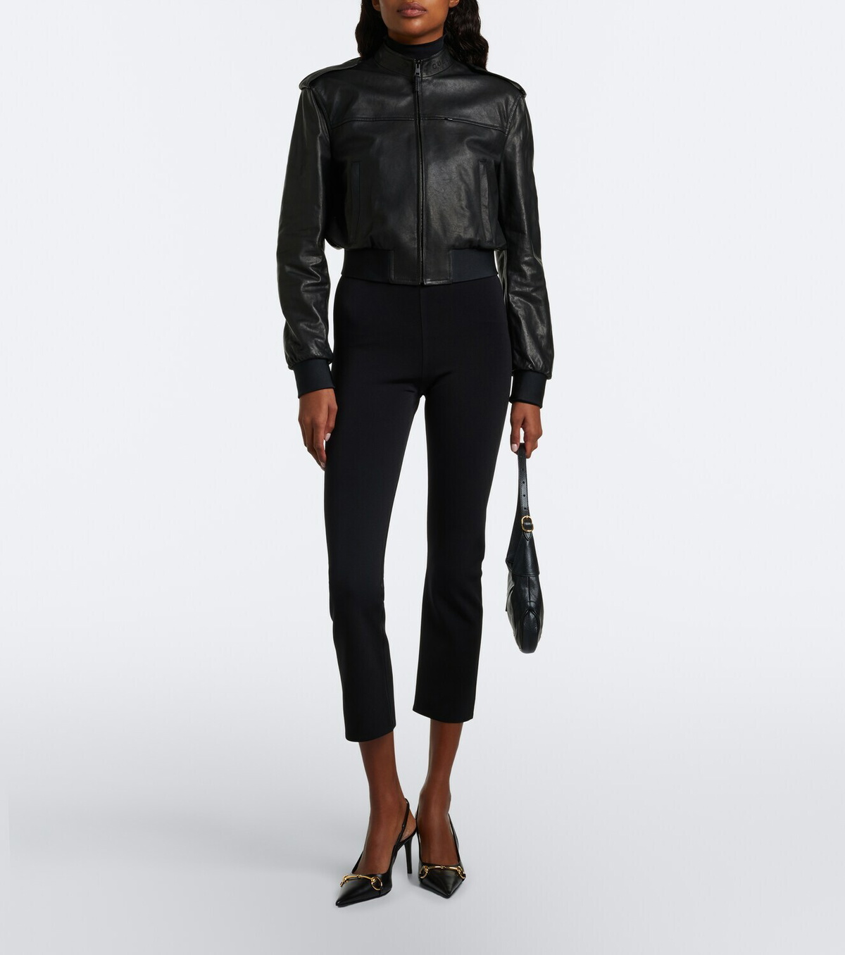 Gucci Cropped leather bomber jacket